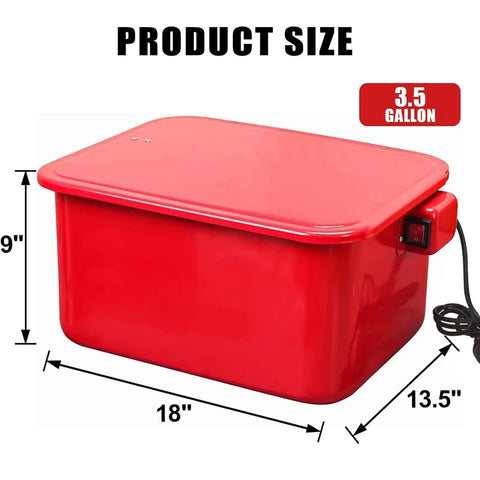 Heavy Duty Steel Parts Washer With Rapid Fluid Recycler Badass At Sloughing Off Grit On Gears Carburetors And Motor Blocks Pro Shop Staple Quick Dry Red Edition, 3.5-gallon cabinet, dimensions 18x13.5x9 inches.