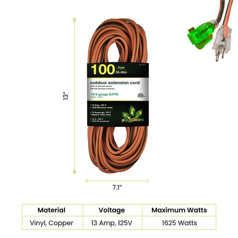 Heavy Duty Outdoor Extension Cord 100 Ft 14-3 SJTW Contractor Grade Power Cable For Outdoor Tools And Equipment, Moisture Resistant, Abrasion Resistant, Weatherproof And Built To Last