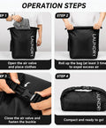 Four-step guide using Compression Travel Laundry Bag For Dirty Clothes That Packs Down Over Fifty Percent On The Go