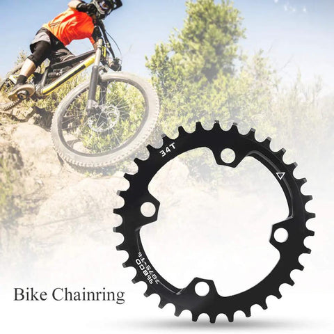 96 BCD Narrow Wide Mountain Bike Chainring 34T Aluminum Alloy Replacement For Smooth Shifts shown with mountain biking scene