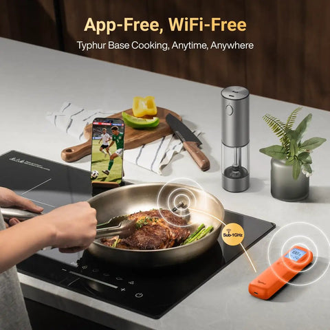 Sync Gold Gen2 Sub 1G Wireless Meat Thermometer With 6 Sensors And LCD Display For Precise Cooking Ultra Reliable Sub 1 GHz Signal Faster Temps Easy Setup And Hands Free Monitoring For Stove Or Grill on a stove