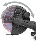 Close-up of 9-Inch Electric Concrete Saw With a Beefy 1800W Motor, Circular Cut Off Tool, featuring 9-inch blade and guide roller.