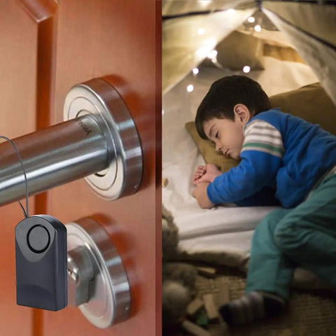 Ultra Loud 120dB Door Sensor Alarm For Home, Travel And Hotels, Touch, Vibration And Magnet Detection For Kids Safety, Luggage, Backpack, And Security, Instant Alerts When Door Opens black sensor on door handle