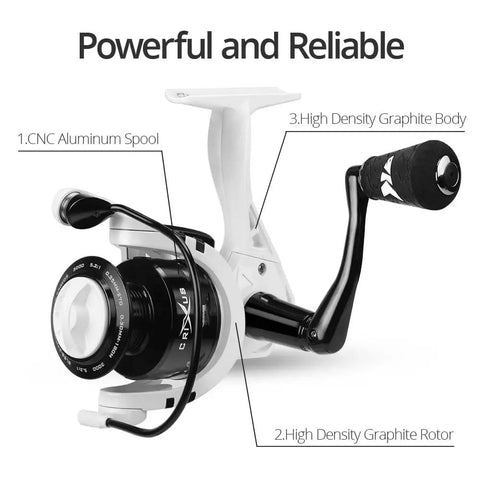 Close-up of Gladiator Ready Crixus Fishing Rod And Reel Combo for Spinning and Baitcasting, highlighting CNC aluminum spool.