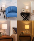 Gold Modern Hollow Out Base Table Lamp With White Fabric Shade, Cute Nightstand Light for Kids Bedroom and Living Room