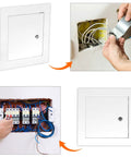 Heavy Duty Aluminum Alloy Access Panel 6X6 Inch Service Door For Wall And Ceiling Electrical Repair with open wiring visible.