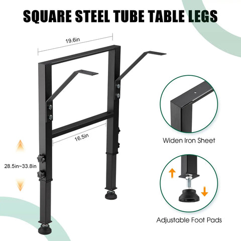 Heavy Duty Height Adjustable Workbench Frame Built Like A Beast Featuring Quick Connect AC And Dual USB Ports On Rust Resistant Steel Legs with adjustable foot pads.