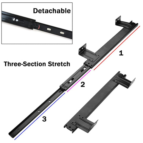 Two Pack Cabinet Drawer Slides With Telescoping Rails And Full Extension Three Fold Design Heavy Duty Steel Construction Rust Resistant Black Finish Removable Three Section Slides For Under Desk Keyboard Tray Smooth Quiet Glide, detachable