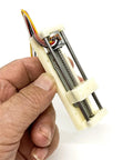 Hand-held white plastic 2-phase 4-wire stepper linear actuator with dual guide rods and lead screw