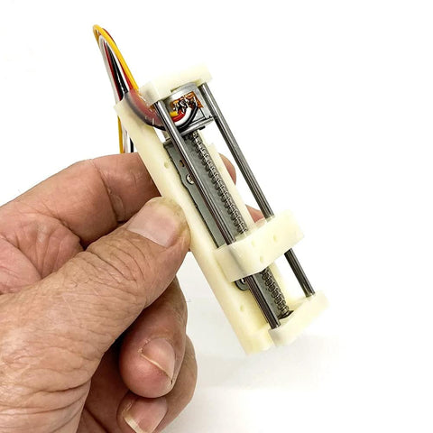 Hand-held white plastic 2-phase 4-wire stepper linear actuator with dual guide rods and lead screw