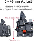 Bottom rail connector for Heavy Duty Smooth Ride Push To Open Undermount Drawer Slides With Full Extension Cabinet Rails 14 inches long.