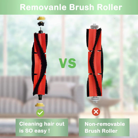 Comparison of removable vs non-removable brush rollers for Replacement Parts Kit For S6 Pure, S6, S6 MaxV, S5, S5 Max, S4, E4, E2, E3, E5, E20, E25, E35, S50, S65 Robot Vacuums With 3 Main Brushes, 6 Side Brushes, 4 Filters, Easy Fit, Durable, Perfect Maintenance Set