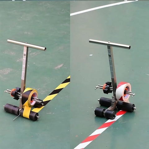 Hand Push Floor Tape Marking Machine For Straight Lines And Circles on gym floor with dual tape rolls