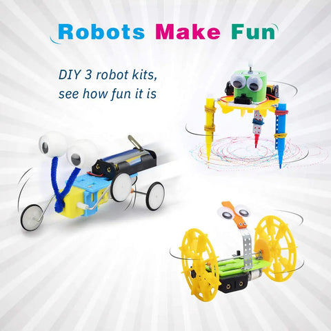 Hands-On Electric Motor Robot Science Kits For Kids Ages 8 To 12 showcasing balance car and doodling robot projects.