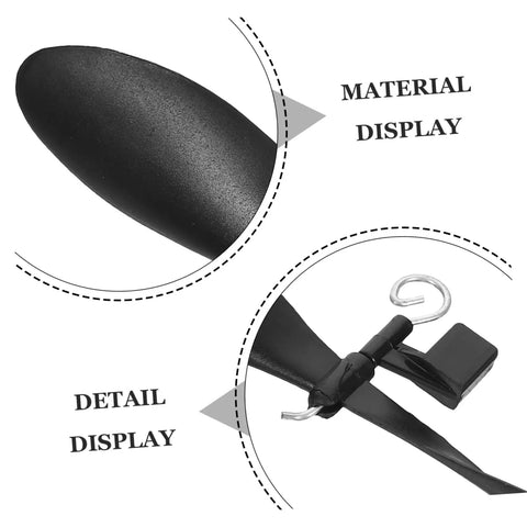 Close-up of a black model airplane propeller blade and tail hook, part of the Model Airplane Propellers, 10 Sets, 5.70-In Lightweight Fold-Resistant Blades For STEM DIY Aircraft Projects, RC Plane And Helicopter Accessories, Precision Balanced For Stable Flight And Peak Performance.