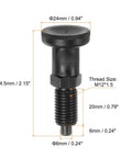 Heavy Duty Carbon Steel M12 Spring Plunger with 6mm ball nose tip and knurled knob for secure clamping in industrial setups.