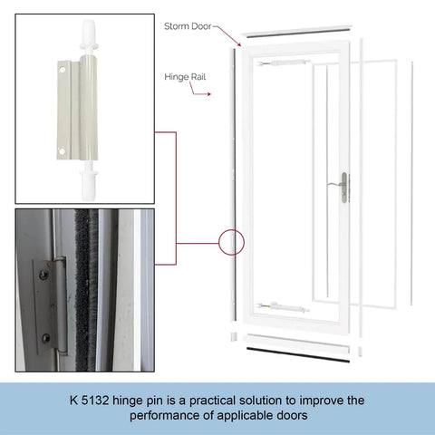 Diagram showing six sets of 1-7/16 inch screen and storm door hinge pin kit with white nylon pins and bushings for Croft doors.