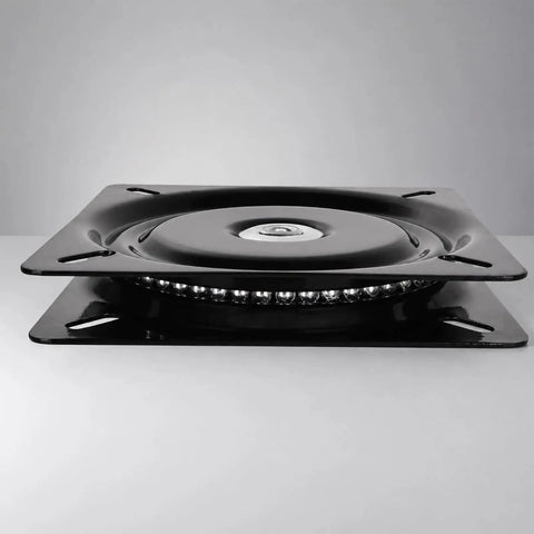 Straight Up Heavy Duty Bar Stool Swivel Plate Replacement With Smooth 360 Spin And Rock Solid Ball Bearing Support, showing black steel plate with ball bearings.