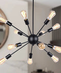 12 Light Black Sputnik Chandeliers Mid Century Modern Semi Flush Mount Ceiling Fixture For Dining Room Kitchen Island Living Room Bedroom Soft Glow And Easy Install