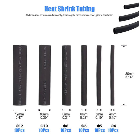 Top Shelf Open Barrel Copper Ring Lug Terminals And Heat Shrink Tubing Assortment Kit For Auto Battery Cables and sizes of heat shrink tubing