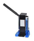 Heavy Duty 5 Ton Hydraulic Claw Jack Smooth As Butter Precision Auto Workhorse With 110 Mm Stroke Quick Release Hook, black and blue design.