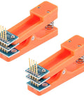 Two orange 2 Pack 4 Pin 2.54mm Single Row PCB Test Clips For Burning And Programming, Hands Free Testing, 7mm Holding Capacity