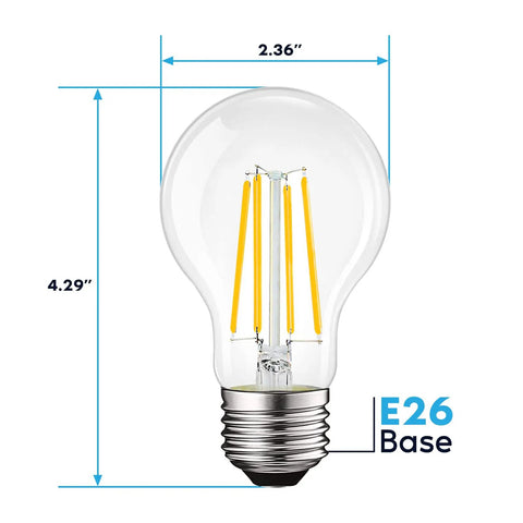 Vintage Edison Style A19 LED Bulbs 100W Equivalent 1600 Lumens 3000K Soft White Dimmable Damp Rated UL Listed Clear Glass Filament E26 Base