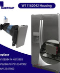 Refrigerator Filter Housing Replacement For Whirlpool Kenmore And Maytag This Compatible W10899414 Part Replaces 4815993 AP6284618 PS12347902 EAP12347902 And Works With W11162042 Models, black plastic housing with refrigerator install view