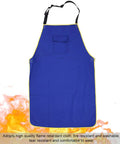 Flame Retardant Welding Apron For Real Welders Boss Level Durable Washable Safety Apron with front pocket and flames in background