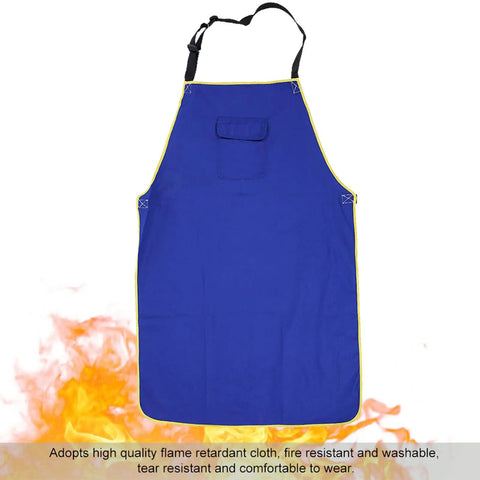 Flame Retardant Welding Apron For Real Welders Boss Level Durable Washable Safety Apron with front pocket and flames in background