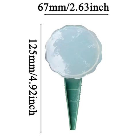 Top view of Handheld Seed Planter and Spreader for Lawn and Garden, Adjustable Five Setting Seeder Tool with measurements