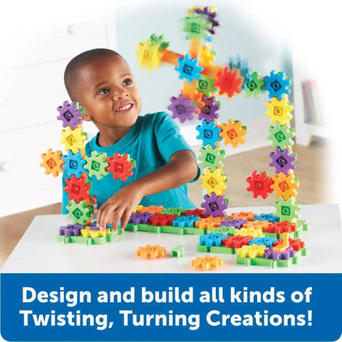 Hands On Gear Building Kit For Kids 150 Piece STEM Gear Set Blue To Boost Fine Motor Skills, Critical Thinking And Imagination With Easy Storage Tub Included
