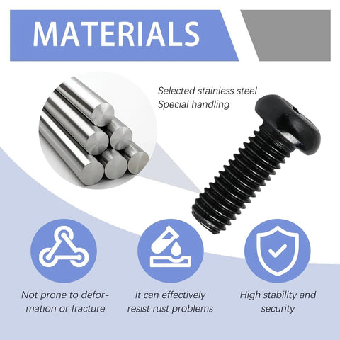 Rock Solid M6 1.0 X 16mm Stainless Steel License Plate Screws, close-up of durable black pan head bolt, showcasing material quality.