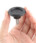 Adjustable Furniture Leveling Feet Plastic Base Metal Threads Eighty Pack in hand showing the threaded rod and base.