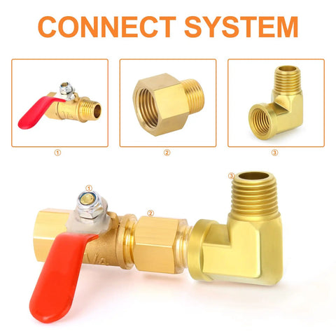 Five Pack 90 Degree Brass Pipe Elbows, 1/4 Inch NPT Male To 1/4 Inch NPT Female Fittings, Barstock Street Elbows; plumbing connection system