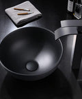Sleek Black Vessel Sink With Drain Included, 13x13 Round Above Counter Bathroom Vanity Sink, Porcelain Ceramic Vessel With Black Pop Up Drain