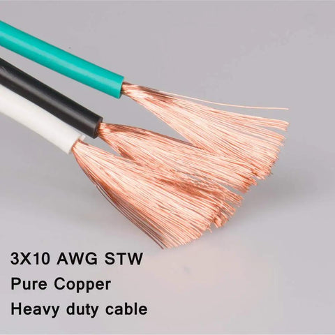 Close-up of 3X10 AWG STW pure copper wires showing the construction of Heavy Duty 50 Foot RV Extension Cord TT30P To TT30R 30Amp.