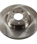 Top Shelf Four Piece Iron Plain Brake Rotor Set For Front And Rear Compatible With Hyundai Genesis Coupe 2010 To 2016 featuring five lug mount, shown from above.