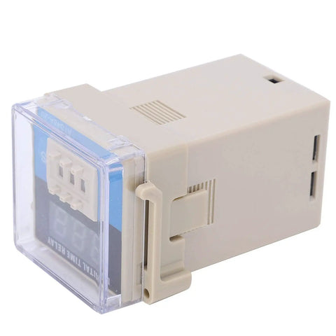 3D LED Digital Time Relay For AC220V Industrial Automation, Adjustable Timing And Cycle Delay Control Unit, Digital Setting Interface, Pro Grade Delay Module For Machinery And Equipment, beige plastic enclosure front view