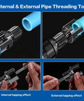 Versatile 3 Piece PVC Pipe Threader Set For Internal And External Threading For 1/2 Inch 3/4 Inch And 1 Inch Pipes With Hex Shank Quick Change Heavy Duty Carbon Steel Construction Fits Electric Drills DIY Pro Grade Pipe Threading Tools