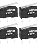 Four Three Pin Basic Limit Switch Pack Of Four SPDT Hinge Lever Subminiature 1.47N Actuator 3A 125V PCB Mount IP54 shown