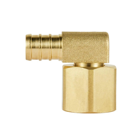 5Pc Brass Barb Crimp PEX 1/2 In X 1/2 In Female NPT Swivel Elbow Adapters, Lead Free, Heavy Duty Fittings, Universal PEX Connection For All Brand Tubing, Clamp Compatible, Durable Brass Construction, brass elbow fitting