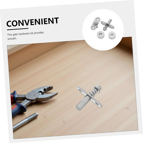 Heavy Duty 2 Sets Silver Metal Pivot Shaft With Spring Loaded Hinge Fits Wood Or Metal Doors Easy Install For Screen Partitions And Office Decor Quick Fix Hardware on wooden surface with tools.