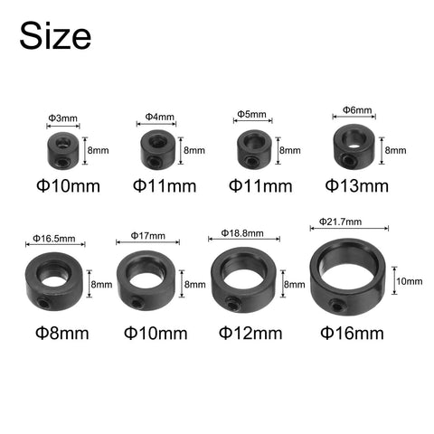 Eight Piece Split Shaft Collar Set With 3Mm 4Mm 5Mm 6Mm 8Mm 10Mm 12Mm 16Mm Bore Stainless Steel Set Screw Clamping Collars Size Chart