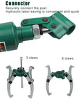 Connector of Heavy Duty 20 Ton Hydraulic Gear Puller with 2 and 3 claws for secure use in vertical or horizontal setups.