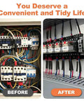 Before and after comparison of electrical wiring using 420 Pieces Heat Shrink Tube Kit With Seven Sizes Dual Wall Glue Lined