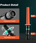 4 Pack 11 Inch LED Traffic Wand Baton With Orange Safety Cone showing waterproof switch and adjustable focus.