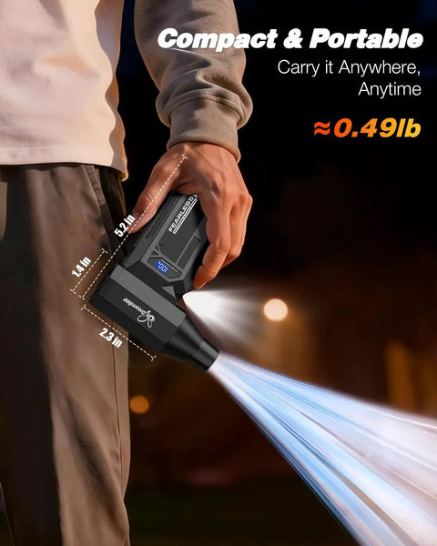 Person holding Beast Mode Cordless Air Duster with LED display and four gear rechargeable blower for portable use