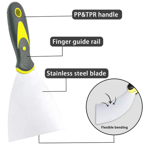 Putty Knife Set 4 Piece Pro Grade Scrapers 6 Inch Heavy Duty Durable CRV Alloy Steel Blades with ergonomic PP+TPR handle