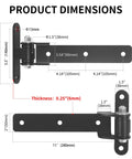 Dimensions of Beefy Built Sealed Bearing 13 Inch Gate Hinges for Outdoor Driveway Gates Up To 1000 Lbs; 6mm steel